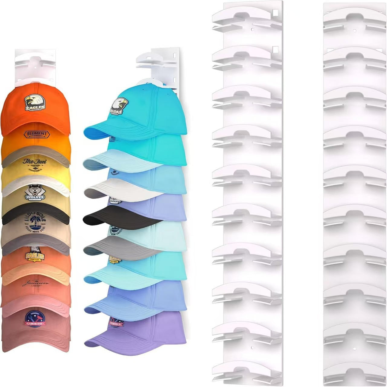 2-Pack 10-Tier White Wall-Mounted Hat Rack with Installation Accessories - Space-Saving Plastic Baseball Cap V888-ELOSUNG39500