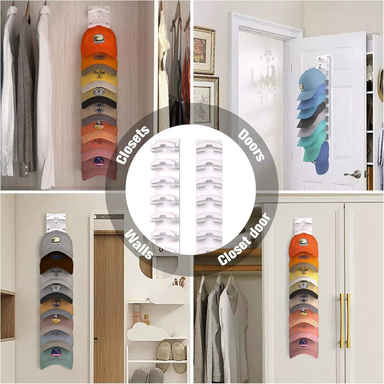 2-Pack 10-Tier White Wall-Mounted Hat Rack with Installation Accessories - Space-Saving Plastic Baseball Cap V888-ELOSUNG39500