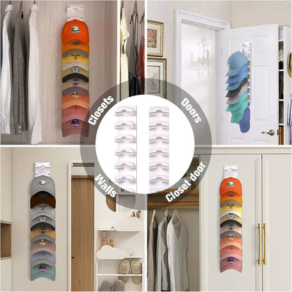 2-Pack 10-Tier White Wall-Mounted Hat Rack with Installation Accessories - Space-Saving Plastic Baseball Cap V888-ELOSUNG39500