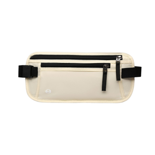 Beige RFID Blocking Slim Anti-Theft Fanny Pack for Outdoor Travel - Hidden Money Belt for Passport, Documents V888-ELOSUNG39506