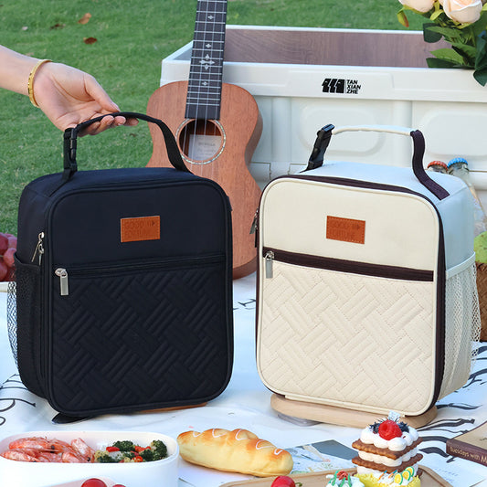 2-Pack Plaid Pattern Insulated Lunch Bag Set(Black & White) - Oxford Cloth Tote with Thermal Aluminum Foil, V888-ELOSUNG39557