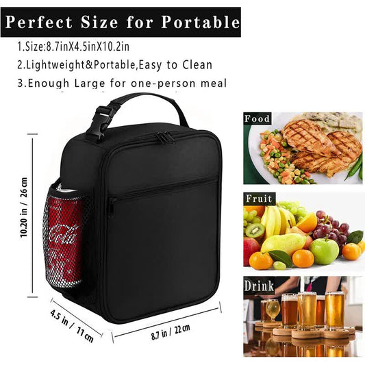Black Portable Insulated Lunch Bag - Oxford Cloth Handheld Meal Prep Tote, Large-Capacity Square Upright V888-ELOSUNG39558