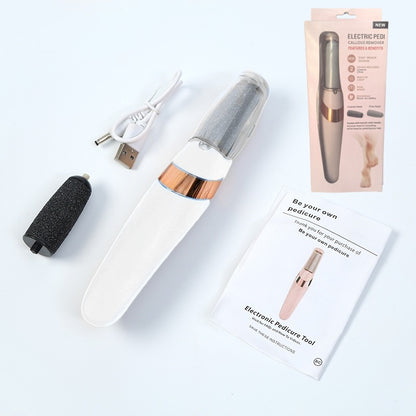 White Wireless Electric Foot Grinder With Two Heads - Automatic Pedicure Tool for Removing Callus and Dead V888-ELOSUNG39585
