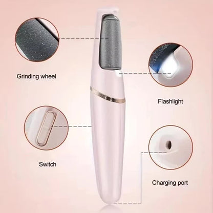 White Wireless Electric Foot Grinder With Two Heads - Automatic Pedicure Tool for Removing Callus and Dead V888-ELOSUNG39585