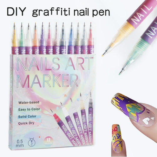 12-Color Acrylic Nail Art Marker Pen Set - Waterproof and Quick Drying, DIY Beauty Nail and Artistic Graffiti V888-ELOSUNG39586