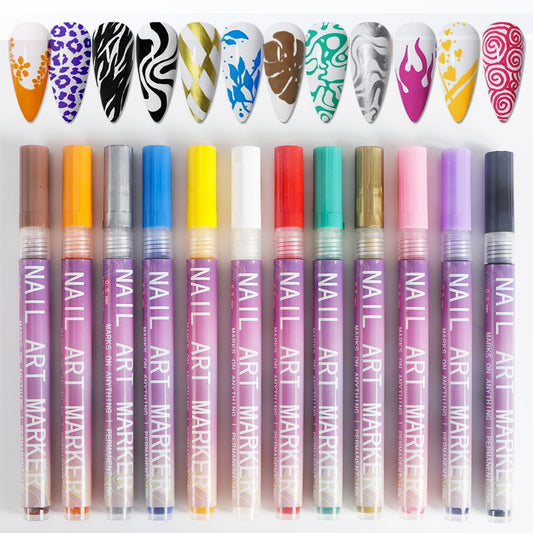12-Color Acrylic Nail Art Marker Pen Set - Waterproof and Quick Drying, DIY Beauty Nail and Artistic Graffiti V888-ELOSUNG39586