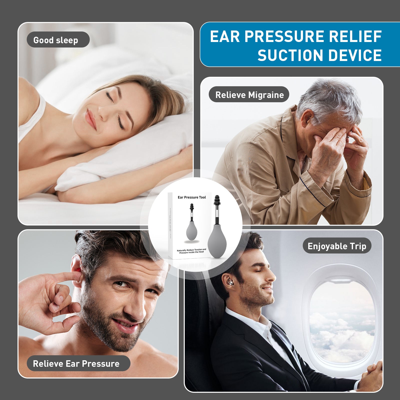 Grey Portable Manual Ear Massager - Natural Relief and Decompression Tool, Inner Ear Pressure Stimulator V888-ELOSUNG39597