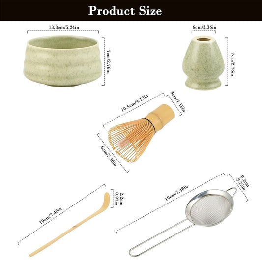 Matcha Color Ceremony 5-Piece Matcha Ceramic Tool Set - Gift Box with Whisk (Chasen), Whisk Holder (Chasen V888-ELOSUNG39600