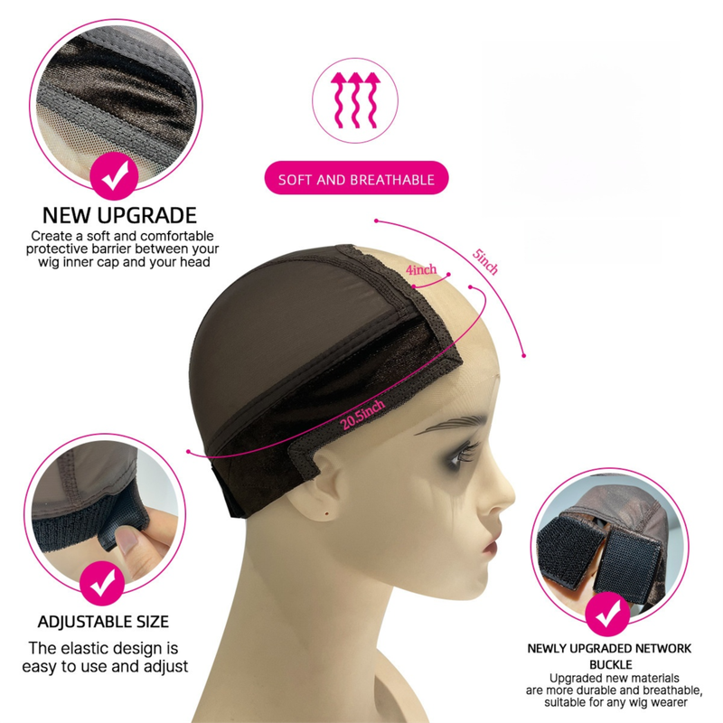 2-Pack Dark Brown U-Part Open-Ear Wig Cap with 4x5 Inch Double Velvet Lace - Comfort & Stability, for Wig V888-ELOSUNG39609