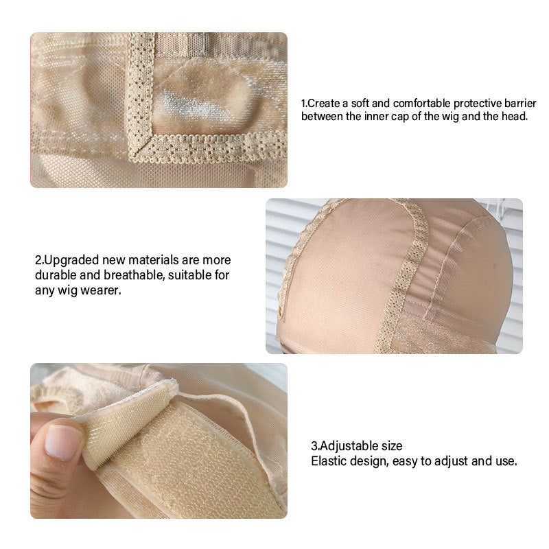 2-Pack Beige U-Part Open-Ear Wig Cap with 4x5 Inch Double Velvet Lace - Comfort & Stability, for Wig Making V888-ELOSUNG39610