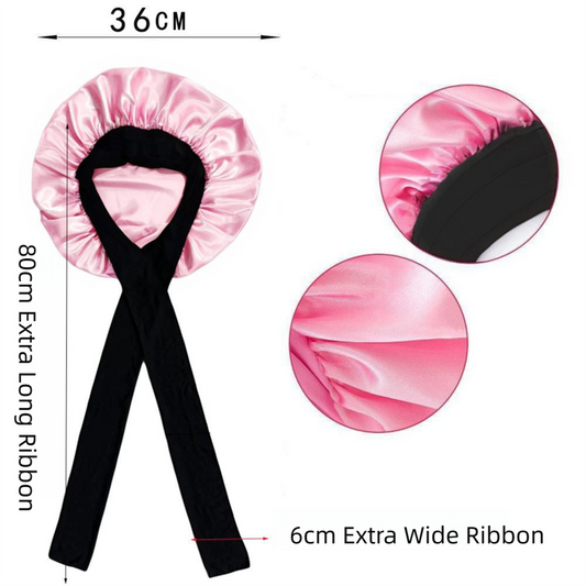 2-Pack Black Satin Bonnet with Wide Band and Bow Tie - Hair Care Sleep Cap and Turban for Women V888-ELOSUNG39615