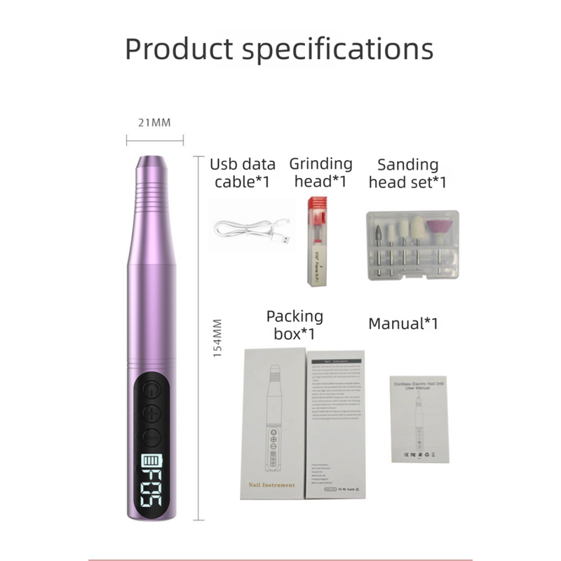 Black Portable Wireless Professional Electric Nail Drill Machine Includeing 6 Nail Drill Bits- High-Speed V888-ELOSUNG39624