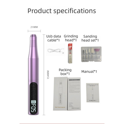 Purple Portable Wireless Professional Electric Nail Drill Machine Includeing 6 Nail Drill Bits- High-Speed V888-ELOSUNG39626