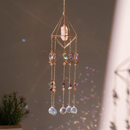 Moon Chaser Handcrafted Suncatcher - Natural Agate Slice & Multi-Faceted Prism for Decorative Refraction V888-ELOSUNG39636