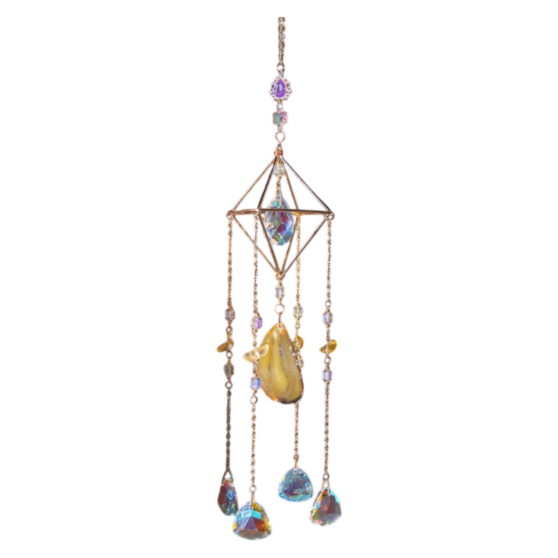 Twilight Sun Handmade Crystal Ornament - Agate Slice & Prism for Window Rainbow Making V888-ELOSUNG39637