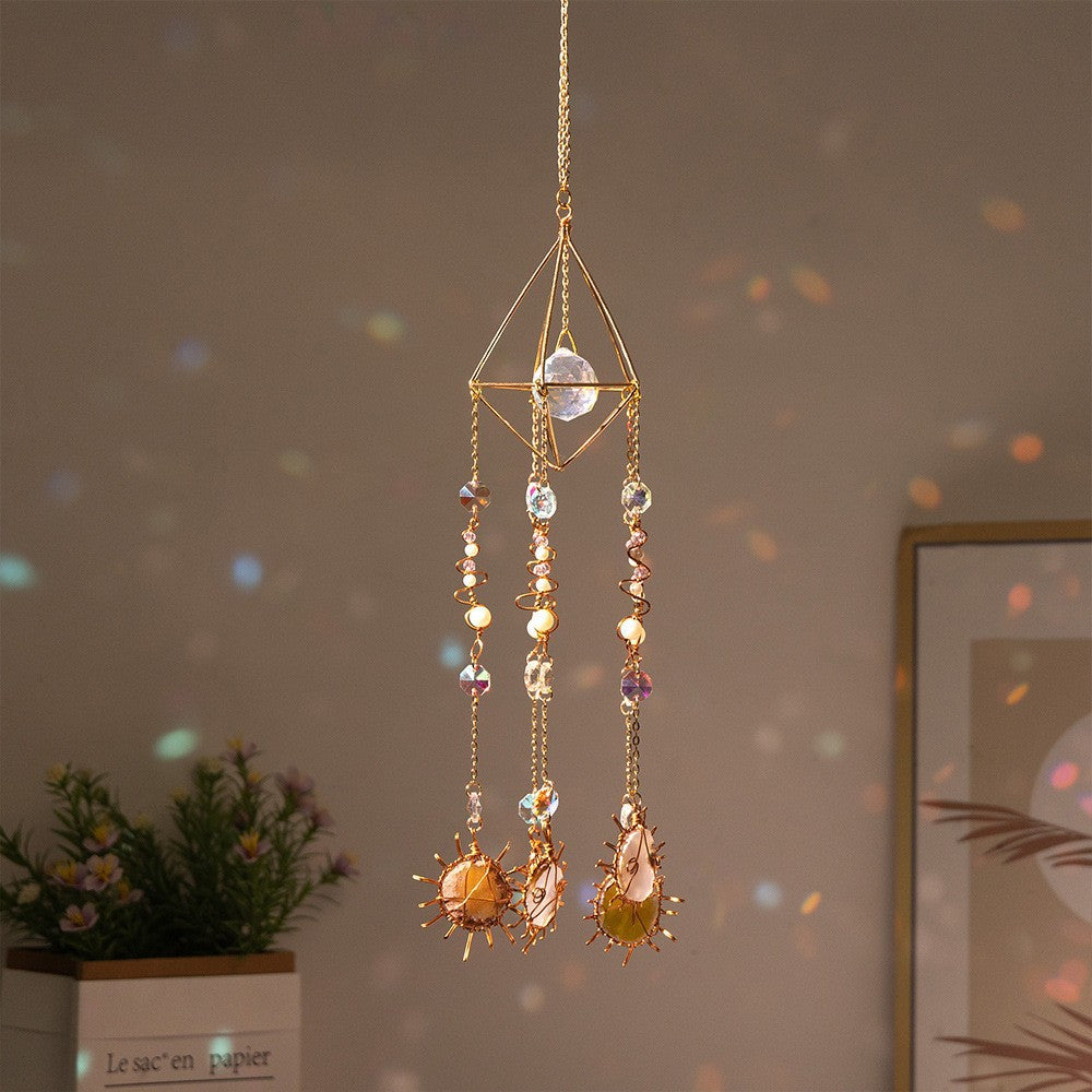Solar Cone Faceted Crystal Suncatcher - Natural Agate & Handcrafted Prism for Light Decoration V888-ELOSUNG39638