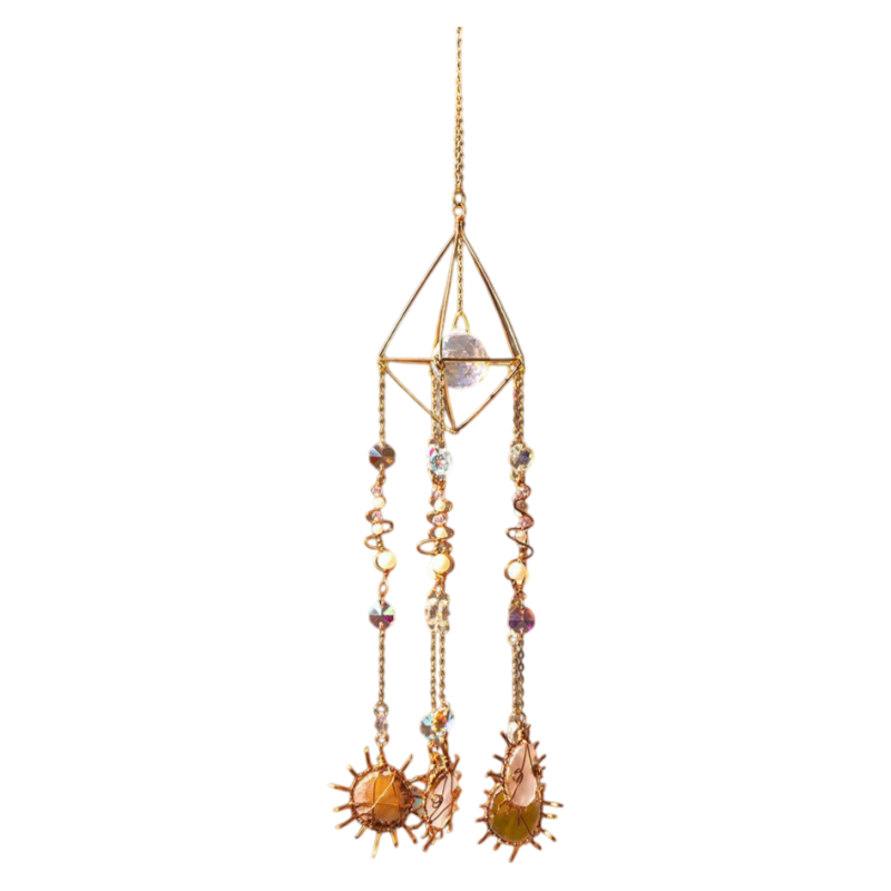 Solar Cone Faceted Crystal Suncatcher - Natural Agate & Handcrafted Prism for Light Decoration V888-ELOSUNG39638
