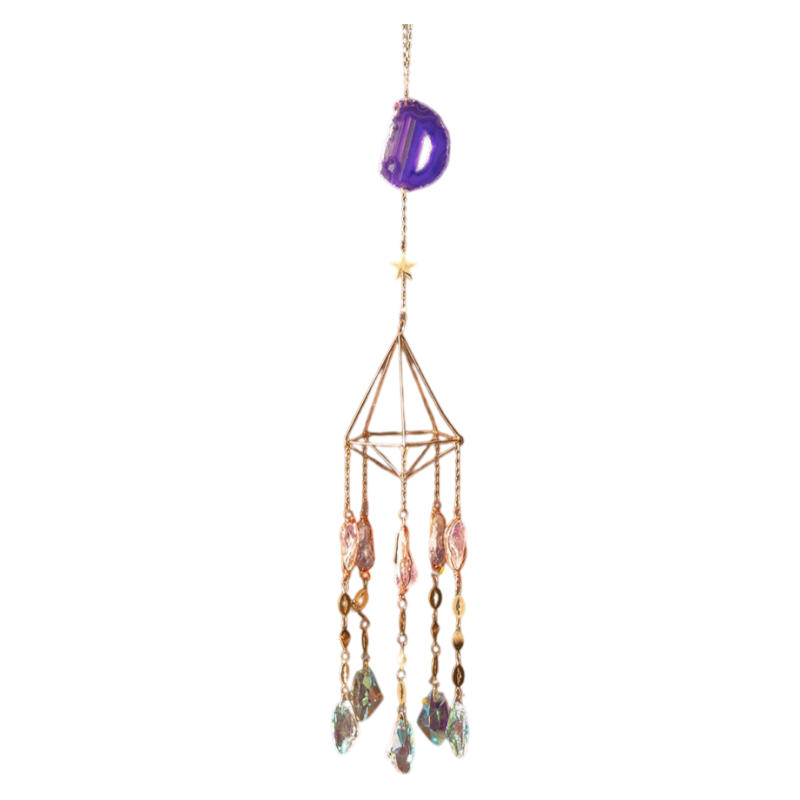 Purple Fairy Faceted Crystal Prism - Handmade Agate Slice Ornament for Rainbow Reflection V888-ELOSUNG39641