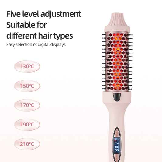 2-in-1 Pink Volumizing Hair Straightening Brush & Curling Iron - Tourmaline Ceramic Heating, With 5 V888-ELOSUNG39660