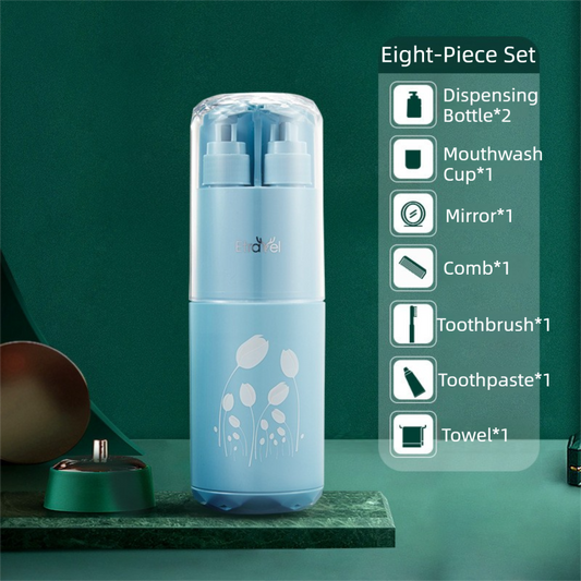 Blue Deluxe 8-in-1 Travel Toiletry Set - Portable All-in-One Toothbrush Holder, Wash Cup, Towel and 2 * V888-ELOSUNG39677