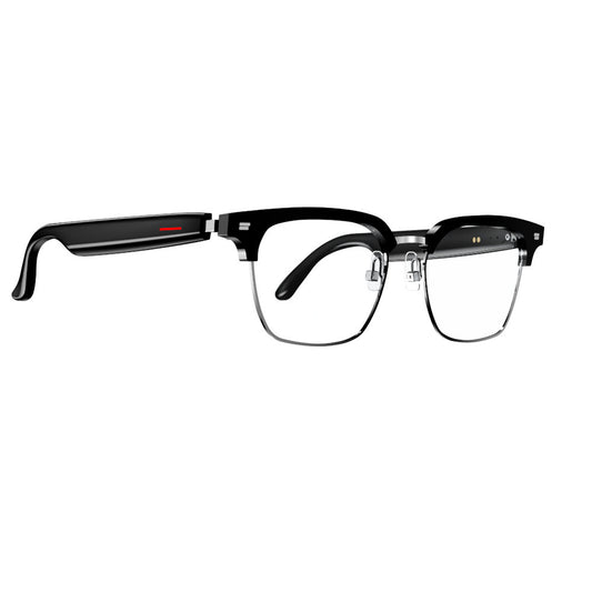 Black Comfortable AI Smart Anti-Blue Light Half-Rimmed Glasses - Lightweight, Stereo Audio, Clear Noise V888-ELOSUNG396782