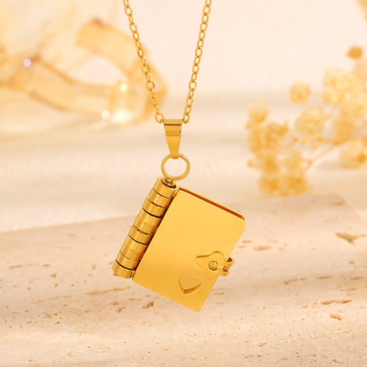 Gold Titanium Steel Fading-Resistant Envelope Locket Necklace - Openable Love Letter Pendant for Couples V888-ELOSUNG39685