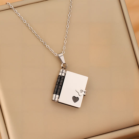 Black-Sliver Titanium Steel Fading-Resistant Envelope Locket Necklace - Openable Love Letter Pendant for V888-ELOSUNG39686