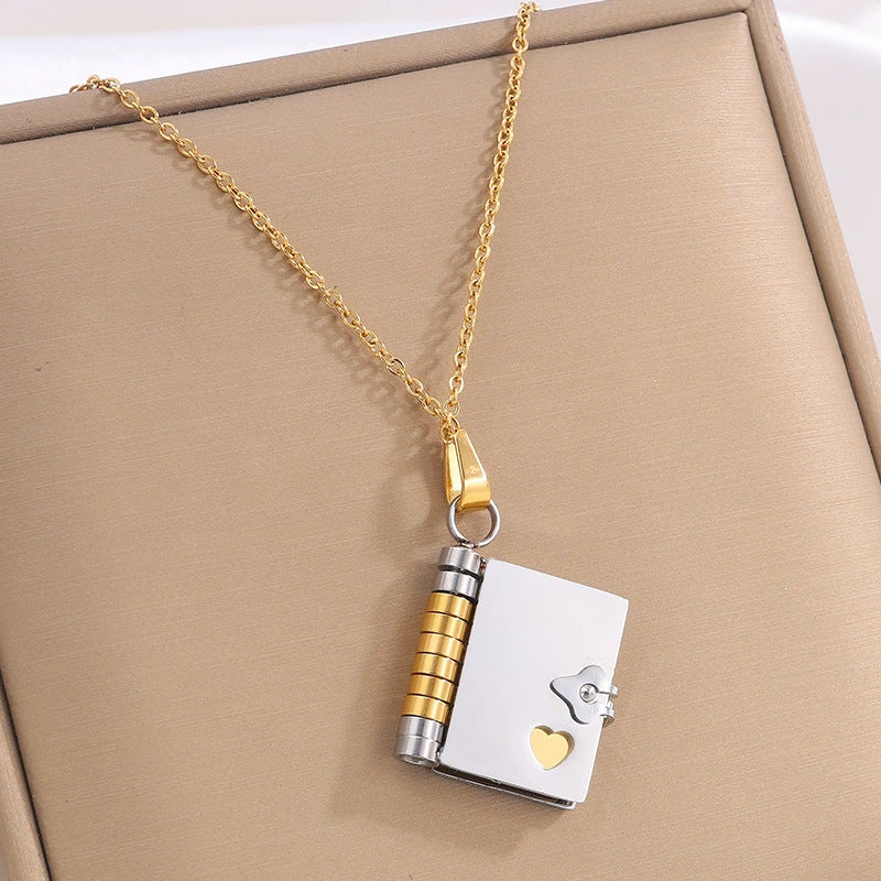 Gold-Sliver Titanium Steel Fading-Resistant Envelope Locket Necklace - Openable Love Letter Pendant for V888-ELOSUNG39687