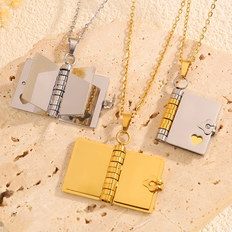 Gold-Sliver Titanium Steel Fading-Resistant Envelope Locket Necklace - Openable Love Letter Pendant for V888-ELOSUNG39687