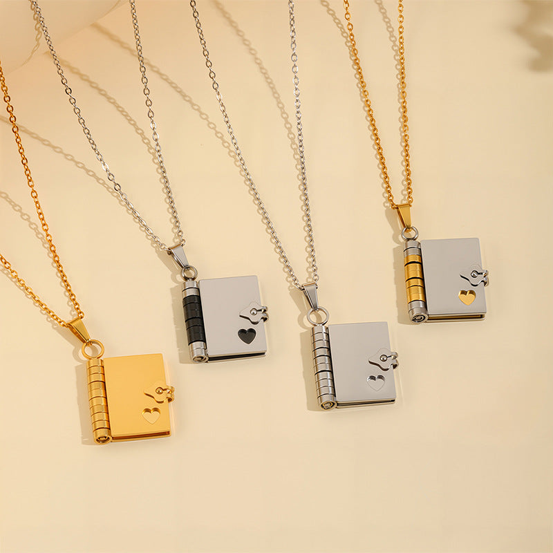 Gold-Sliver Titanium Steel Fading-Resistant Envelope Locket Necklace - Openable Love Letter Pendant for V888-ELOSUNG39687