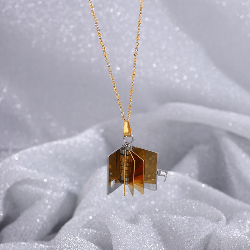 Gold-Sliver Titanium Steel Fading-Resistant Envelope Locket Necklace - Openable Love Letter Pendant for V888-ELOSUNG39687