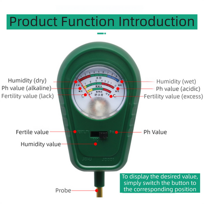 3-in-1 Mechanical Pointer Soil Meter - No Batteries Required, Measures Fertility, Moisture, and pH for V888-ELOSUNG39688