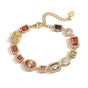 Gold Elegant Light Luxury Geometric Colorful Gemstone Bracelet (L: 16-21CM) - Copper Cuban Chain Cuff V888-ELOSUNG39693