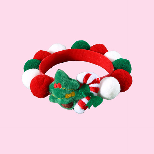 Christmas Pet Pom-Pom Adjustable Cotton Collar Set(2-Pack Size L) - Cat and Dog Holiday Costume, Cute Bell V888-ELOSUNG39717