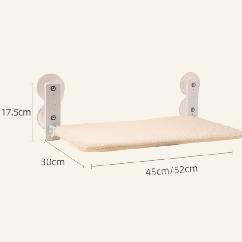 Foldable Window Beige Breathable Mesh Cat Perch(52 x 30 cm) - Cat Hammock with 85mm Strong Dual Suction Cups V888-ELOSUNG39720
