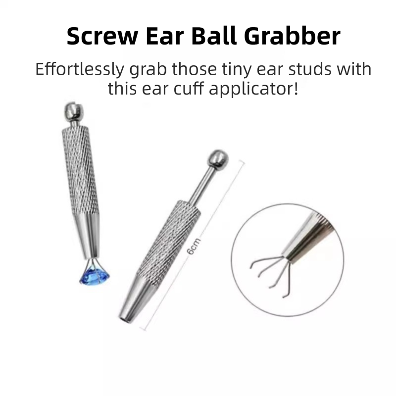 Stainless Steel Earring Wearer Helper - 4-Prong Grabber Tool , Ear Stud Threaded Ball Fixed Aid (6CM) V888-ELOSUNG39738