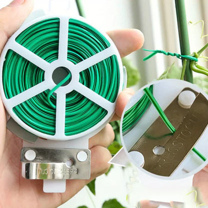 4-Rolls 100M Multifunctional Plastic Steel Twist Tie with Cutter - Sturdy Reusable Plant Support & Climbing V888-ELOSUNG39741