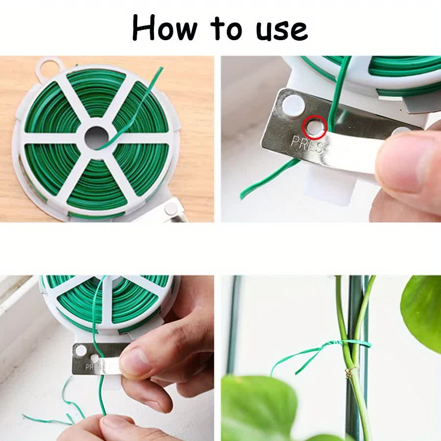 4-Rolls 100M Multifunctional Plastic Steel Twist Tie with Cutter - Sturdy Reusable Plant Support & Climbing V888-ELOSUNG39741
