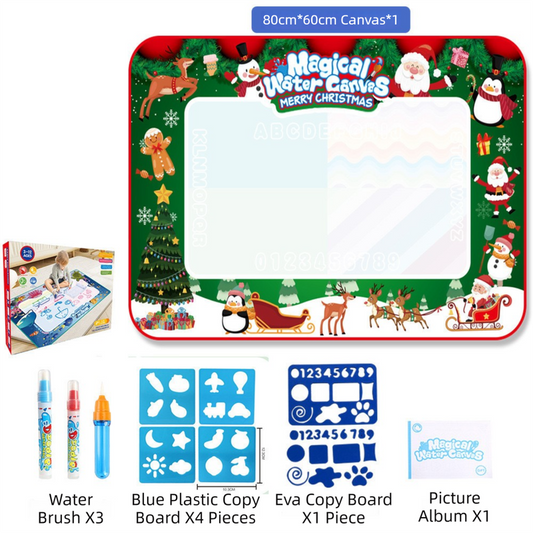 80x60CM Christmas Style Magic Water Doodle Mat Toy | Reusable Aqua Painting Set with 9 Accessories, Mess-Free V888-ELOSUNG39743
