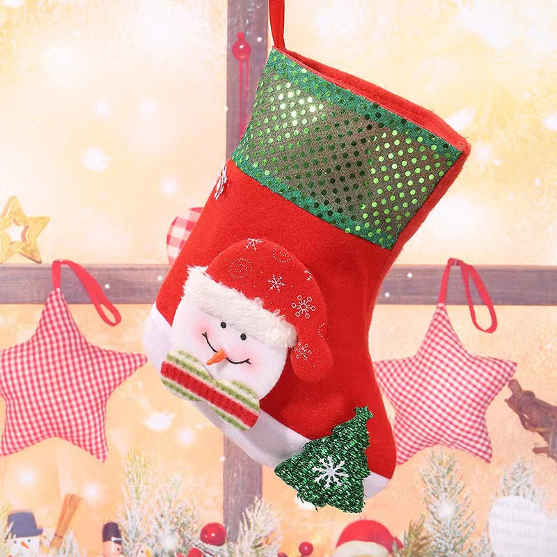 E4-3 Snowman Sequin Christmas Stocking(25x19CM) - Glitter Hanging Gift Bag for Tree Decor V888-ELOSUNG39768
