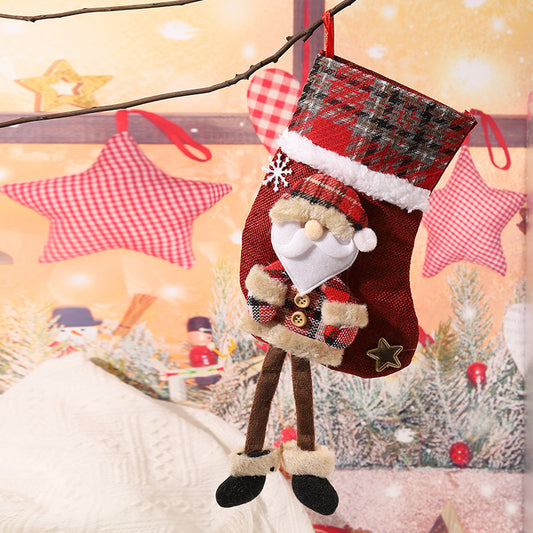 E4-1 Santa Claus Dangling Leg Christmas Stocking(22x15CM) - Hanging Gift Bag for Holiday Decoration V888-ELOSUNG39769