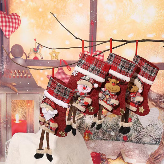 E4-1 Santa Claus Dangling Leg Christmas Stocking(22x15CM) - Hanging Gift Bag for Holiday Decoration V888-ELOSUNG39769