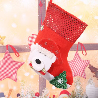E4-3 Winter Bear Sequin Christmas Stocking(25x19CM) - Glitter Hanging Gift Bag for Tree Decor V888-ELOSUNG39770