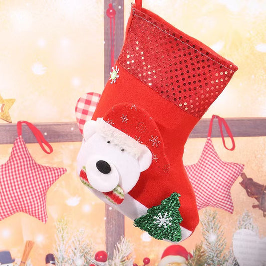 E4-3 Winter Bear Sequin Christmas Stocking(25x19CM) - Glitter Hanging Gift Bag for Tree Decor V888-ELOSUNG39770