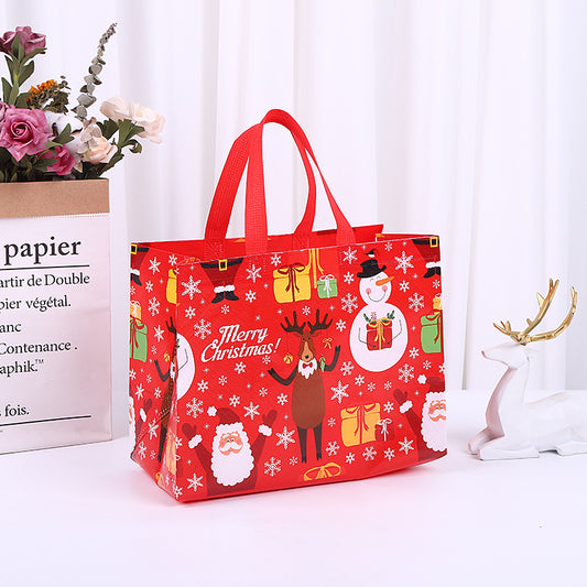 8-Pack Christmas Red Tote Bags(32 x 25 x 17 CM) with Film Coating - Non-Woven Holiday Reusable Gift Carrier V888-ELOSUNG39772