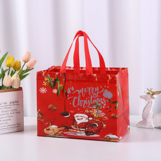 8-Pack Christmas Red Non-Woven Tote Bags(32 x 25 x 17 CM) with Film Coating - Reindeer Sleigh Design Holiday V888-ELOSUNG39773