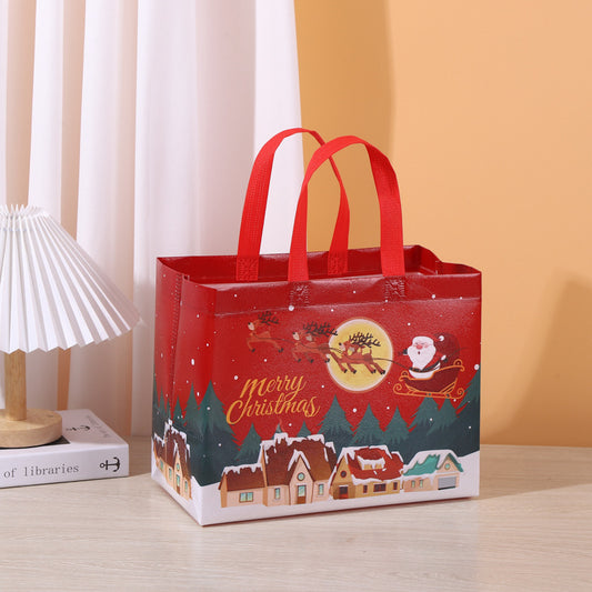 8-Pack New Christmas Red Non-Woven Tote Bags(32 x 25 x 17 CM) - Santa Sleigh & Forest Design, Holiday V888-ELOSUNG39774
