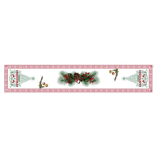 Style-1 New Year & Christmas Table Runner(33 x 180 CM) - Festive Linen Tablecloth, Digital Print Christmas V888-ELOSUNG39775