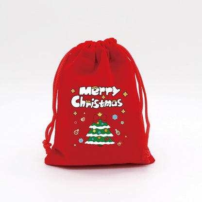 2-Pack Luxury Red Velvet Christmas Tree Gift Bag(13x18CM) - Festive Drawstring Storage Bag for Candy, Gifts & V888-ELOSUNG397782