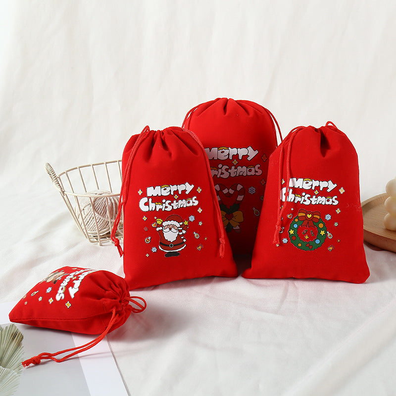 2-Pack Luxury Red Velvet Christmas Tree Gift Bag(13x18CM) - Festive Drawstring Storage Bag for Candy, Gifts & V888-ELOSUNG397782